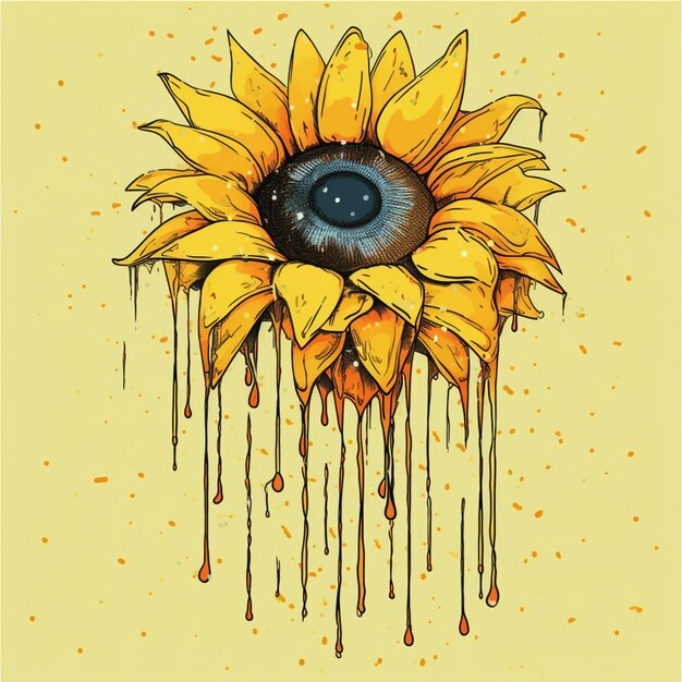 Photo there is a sunflower with a blue eye on it generative ai