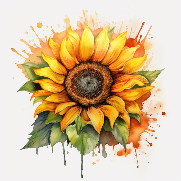 There is a sunflower with a splattered background and a splash of paint generative ai