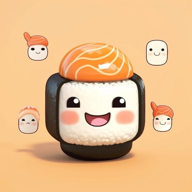 There is a sushi with a face and a smile on it generative ai