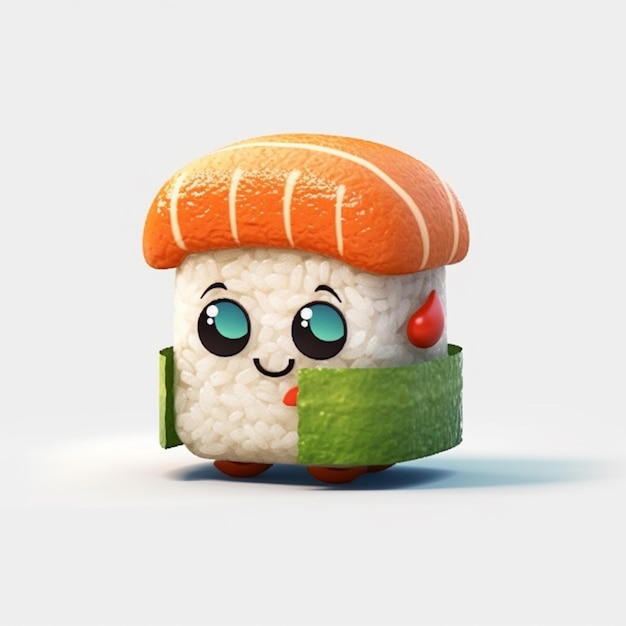 Photo there is a sushi with a green leaf on it generative ai