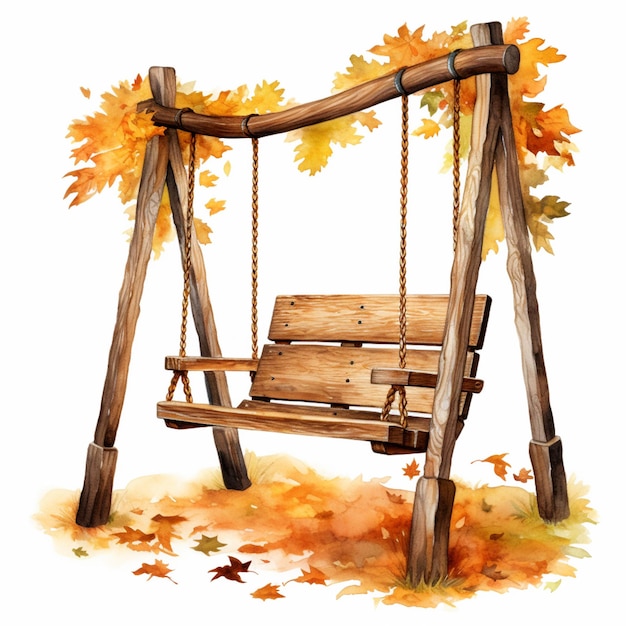 there is a swing with a wooden seat and a chain generative ai