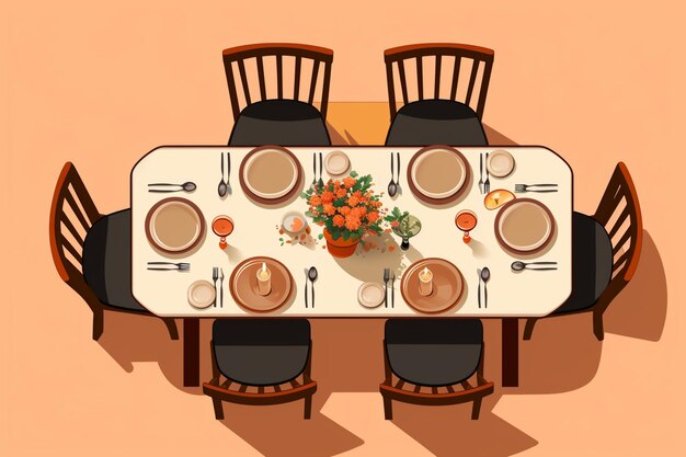 Photo there is a table with a bunch of plates and utensils on it generative ai