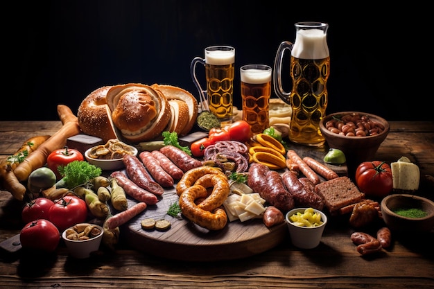 there is a table with a lot of food and beer on it generative ai