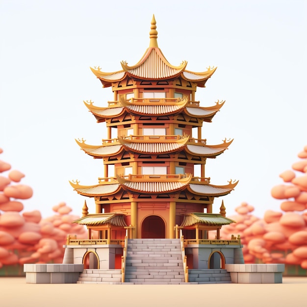 there is a tall pagoda with a red roof and a yellow roof generative ai