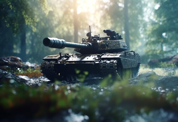 there is a tank that is sitting in the middle of a field generative ai