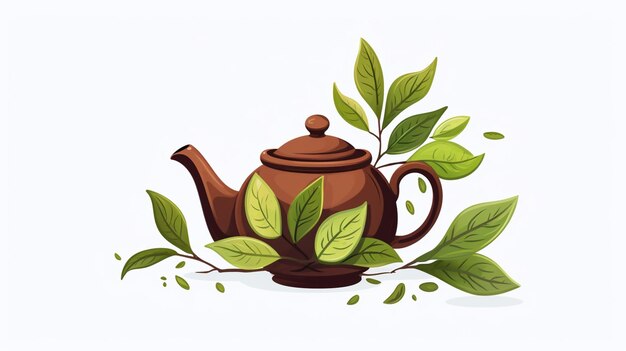 there is a teapot with green leaves on the table generative ai