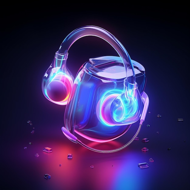 there is a teapot with headphones on it and a glowing light generative ai