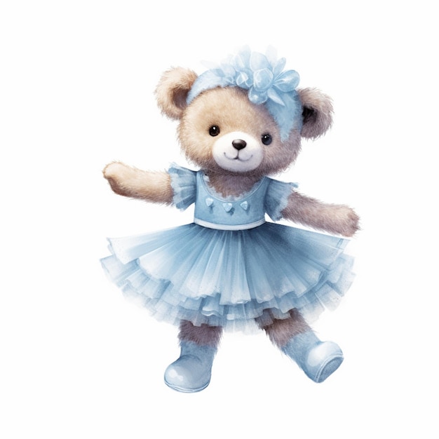 there is a teddy bear dressed in a blue dress and boots generative ai