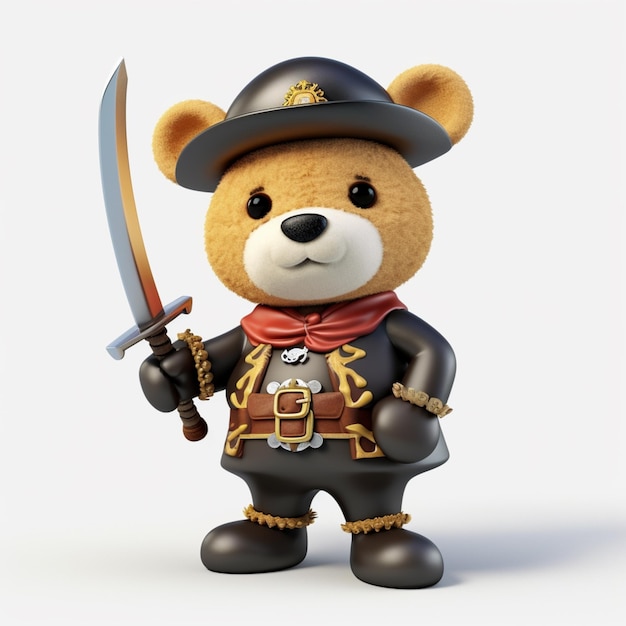 There is a teddy bear dressed in pirate costume holding a sword generative ai