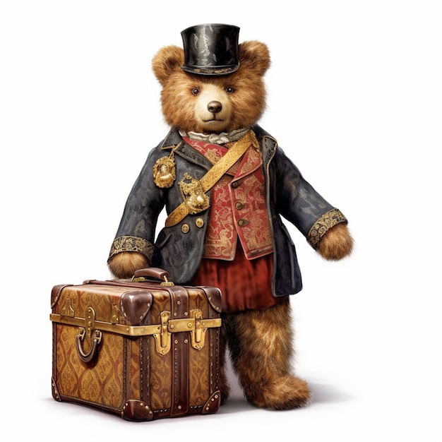 there is a teddy bear dressed in a top hat and coat generative ai