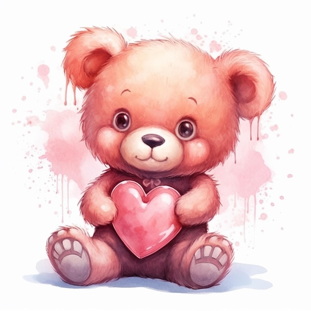 There is a teddy bear holding a heart in its paws generative ai
