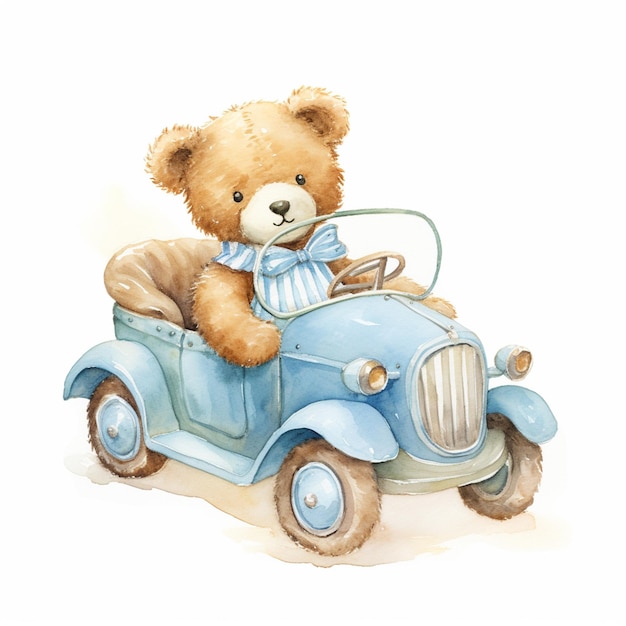 there is a teddy bear sitting in a toy car generative ai