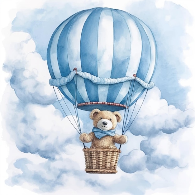 There is a teddy bear that is flying in a basket generative ai