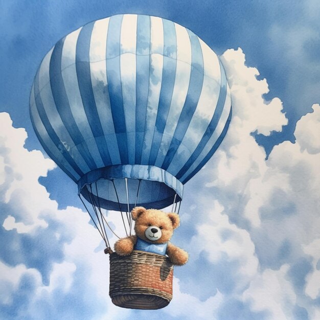 Photo there is a teddy bear that is flying in a hot air balloon generative ai