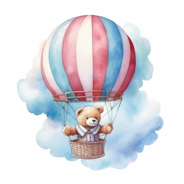 There is a teddy bear that is flying in a hot air balloon generative ai