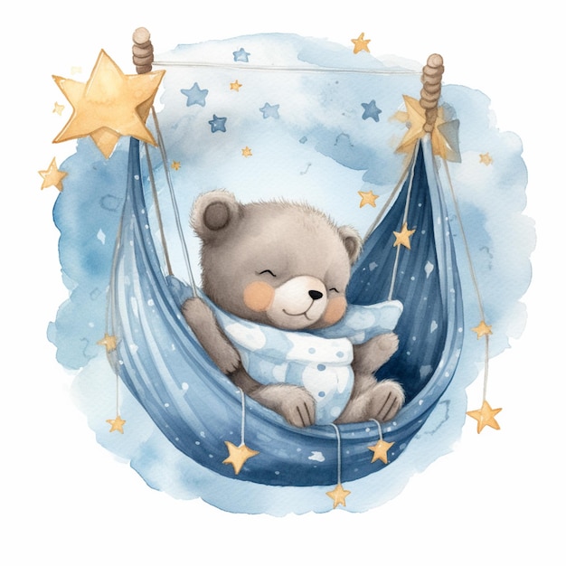 There is a teddy bear that is sitting in a hammock generative ai