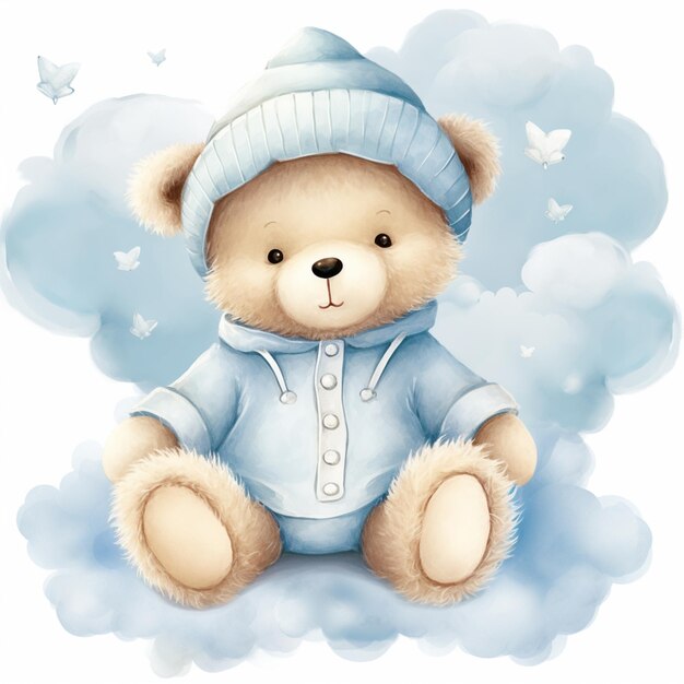 Photo there is a teddy bear wearing a blue jacket and hat generative ai