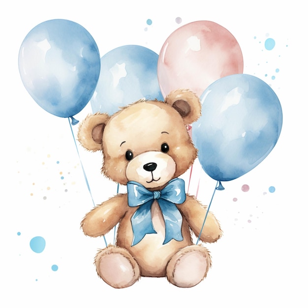 There is a teddy bear with balloons attached to it generative ai