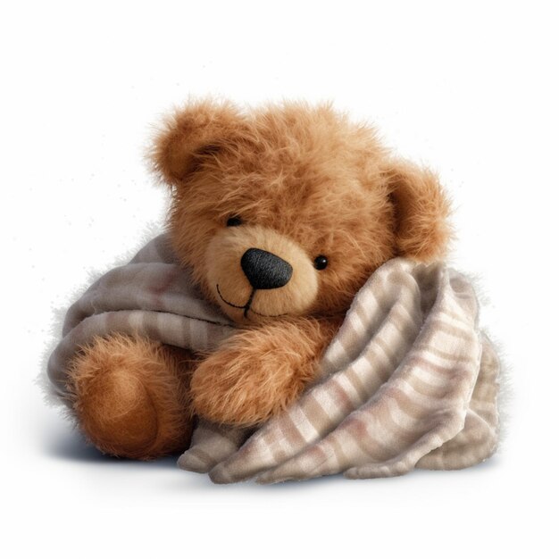 There is a teddy bear wrapped up in a blanket generative ai