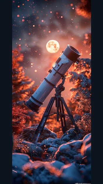 Photo there is a telescope on a tripod in the snow generative ai