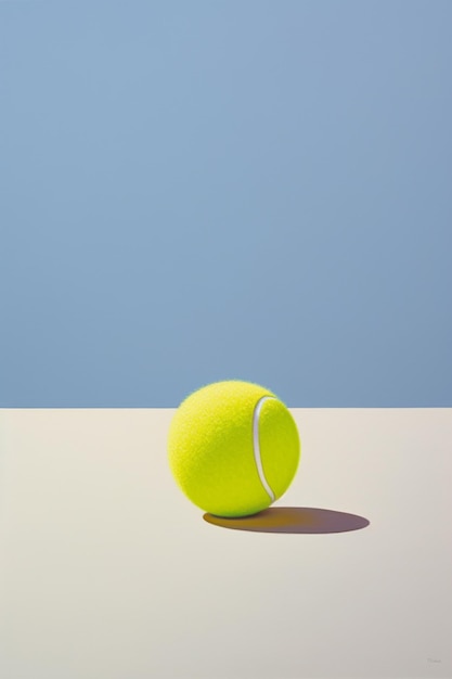 テニスボールがテーブルの上に座っており ⁇ 背景は青い空です ⁇ 