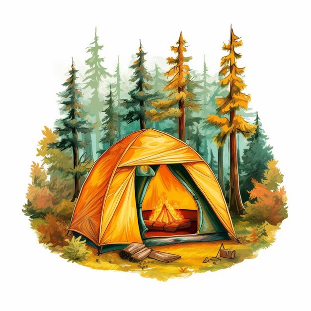 there is a tent with a fire inside in the woods generative ai