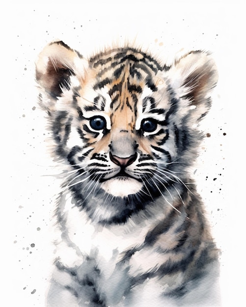 There is a tiger cub that is sitting on the ground generative ai
