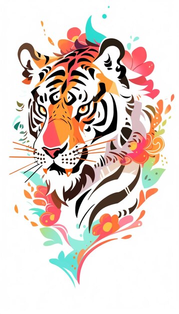 There is a tiger with a floral pattern on its face generative ai