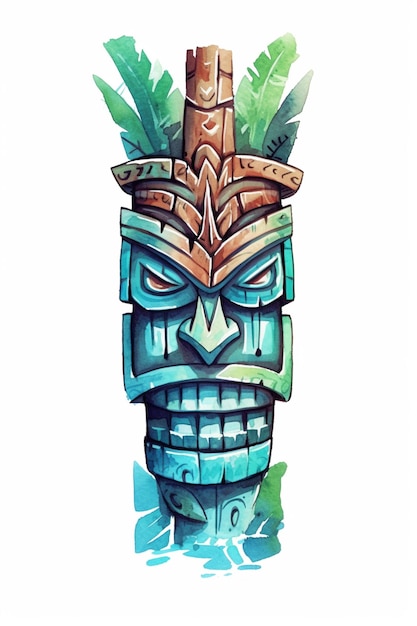 Photo there is a tiki statue with a plant growing out of it generative ai