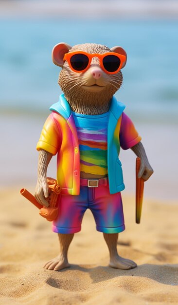 there is a toy animal wearing sunglasses and a colorful shirt generative ai