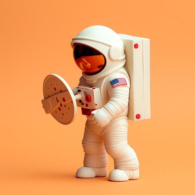 There is a toy astronaut holding a pizza and a pizza cutter generative ai