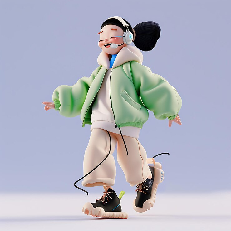 Photo 초록색 재과 검은색 신발을 입은 사람의 장난감 그림이 있습니다.