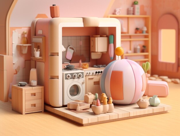 there is a toy kitchen with a stove generative ai