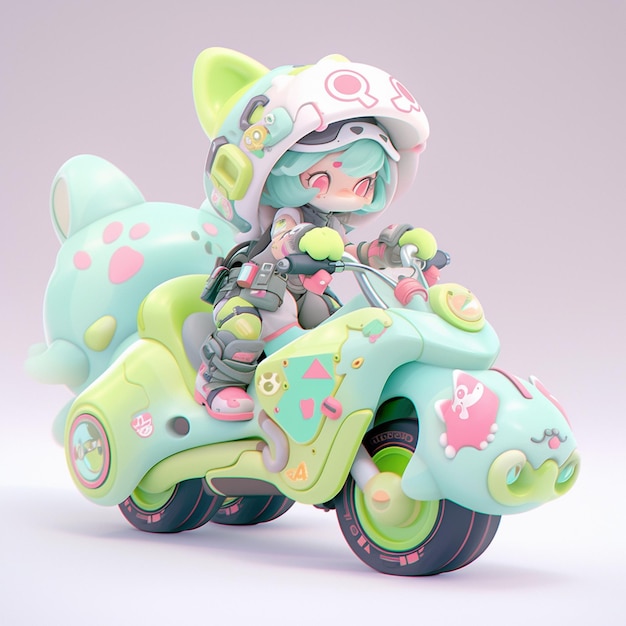 There is a toy motorcycle with a cat on the back generative ai