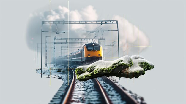 there is a train that is going down the tracks in the snow generativ ai