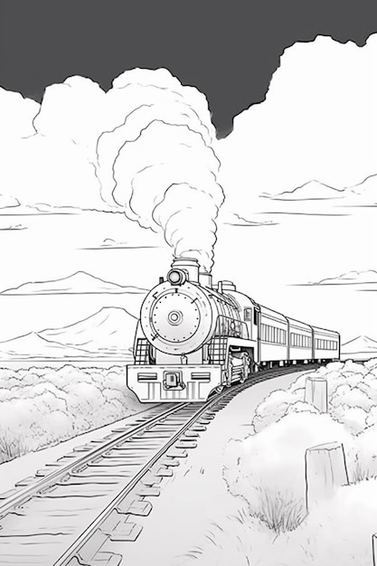 there is a train that is going down the tracks with smoke coming out of it generative ai