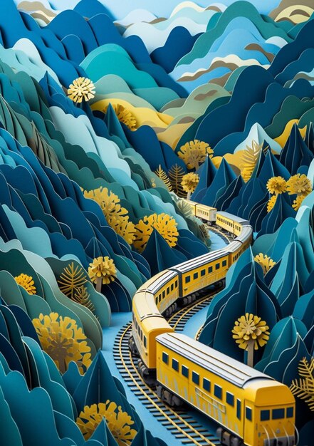 There is a train that is going through the mountains on the tracks generative ai