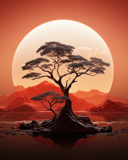 There is a tree in the middle of a desert landscape Generative AI