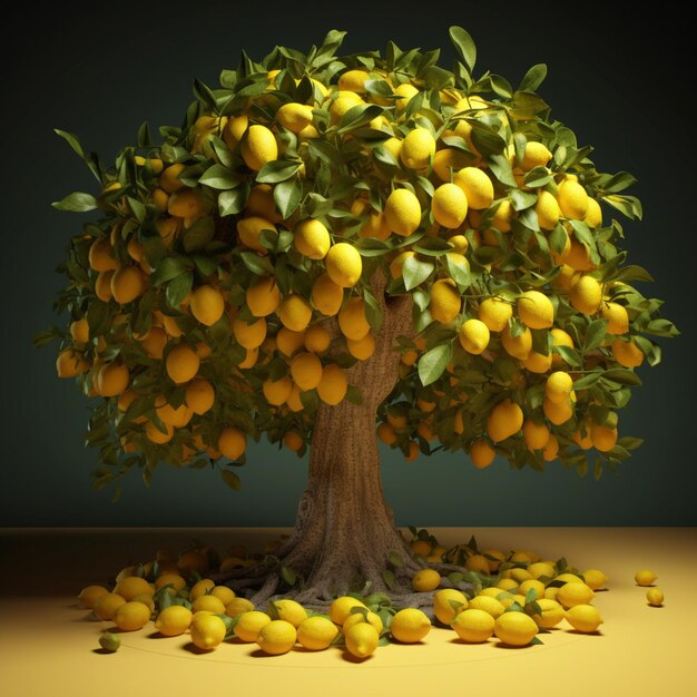 There is a tree with lemons on it and a lot of leaves generative ai