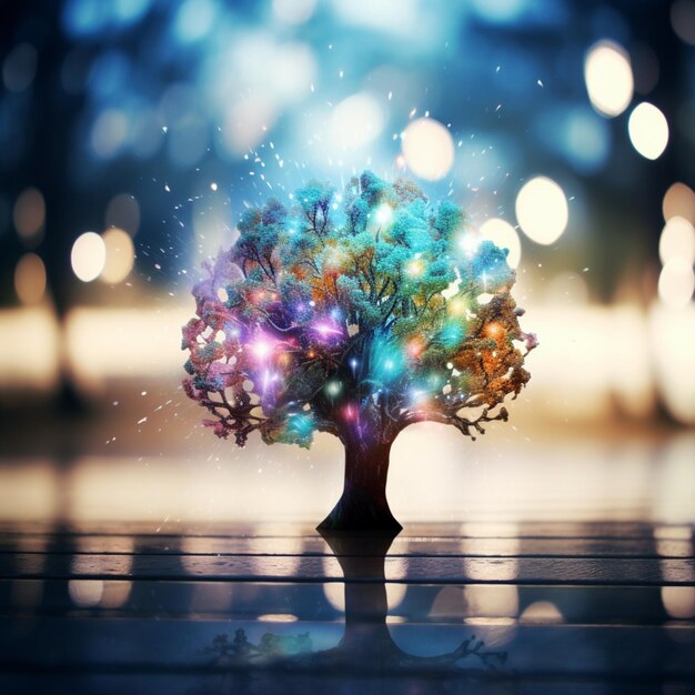 There is a tree with a lot of lights on it generative ai