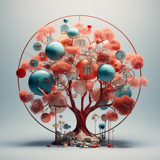 there is a tree with many different colored balls in it generative ai