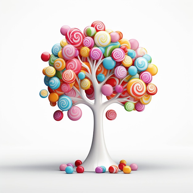 There is a tree with many different colored candies on it generative ai