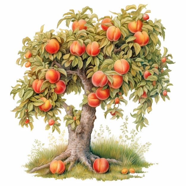 There is a tree with many peaches growing on it generative ai