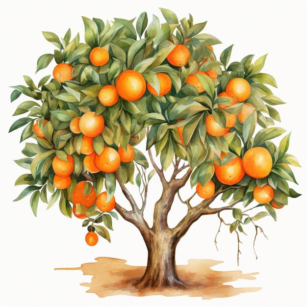 Photo there is a tree with oranges growing on it and leaves generative ai