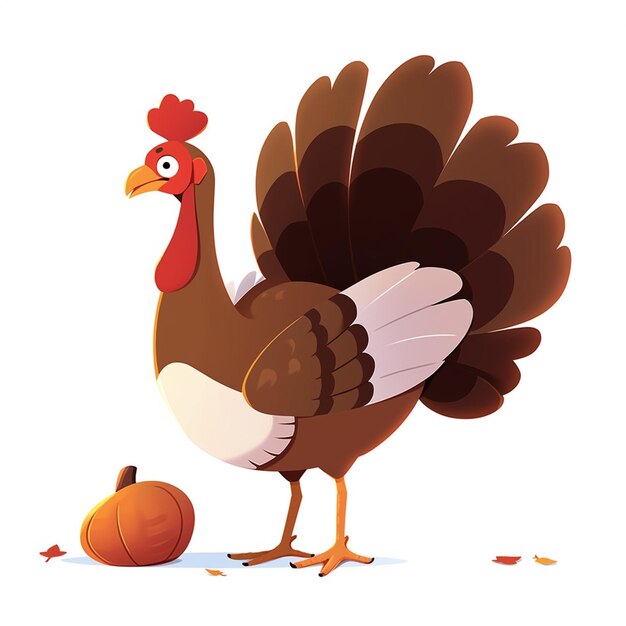 there is a turkey standing next to a pumpkin on the ground generative ai