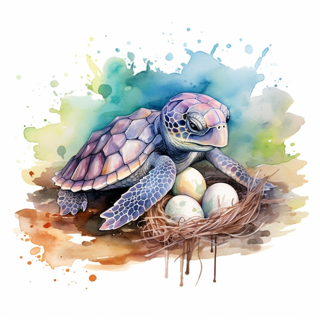 there is a turtle that is laying down with eggs in it generative ai