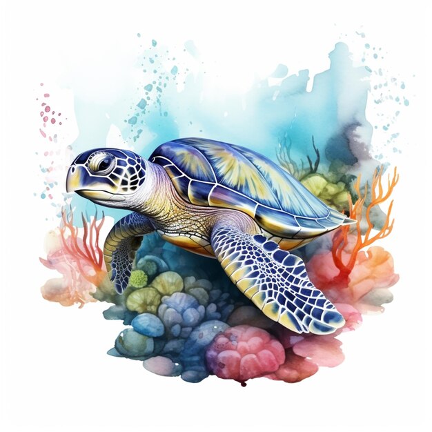 there is a turtle that is swimming in the water generative ai