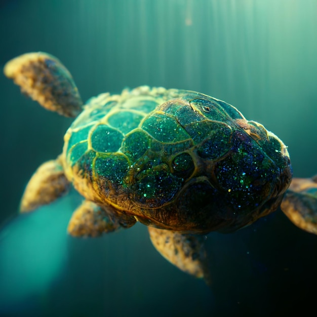 There is a turtle that is swimming in the water generative ai