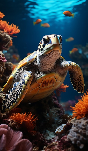 there is a turtle that is swimming in the water generative ai