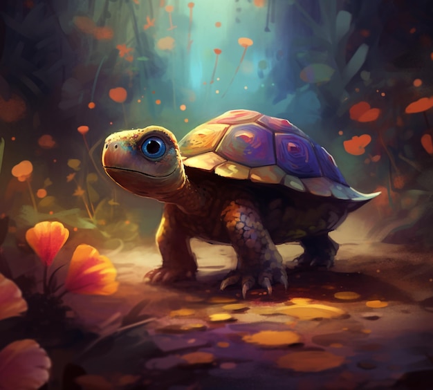 There is a turtle that is walking in the dirt generative ai